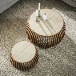 Couchtisch RomanoTweak Mangoholz Travertin 2er Set-Vintagehaus Hot