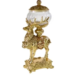 Dekofigur Vorratsdose Hirsch Gold mit Glasschale-Vintagehaus Accessoires Best