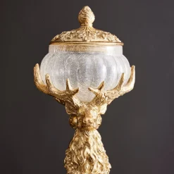Dekofigur Vorratsdose Hirsch Gold mit Glasschale-Vintagehaus Accessoires Best