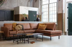 Ecksofa Eckbank Leder Rodeo 3-Sitzer Cognac Rechts 266/213 cm-BePureHome Hot