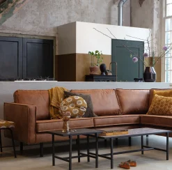 Ecksofa Leder Rodeo 3-Sitzer Cognac Rechts 300/160-BePureHome Best