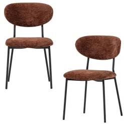 2er Set Retro Esszimmerstuhl Polsterstuhl Kjeld Samt Chenille Braun-WOOOD Online