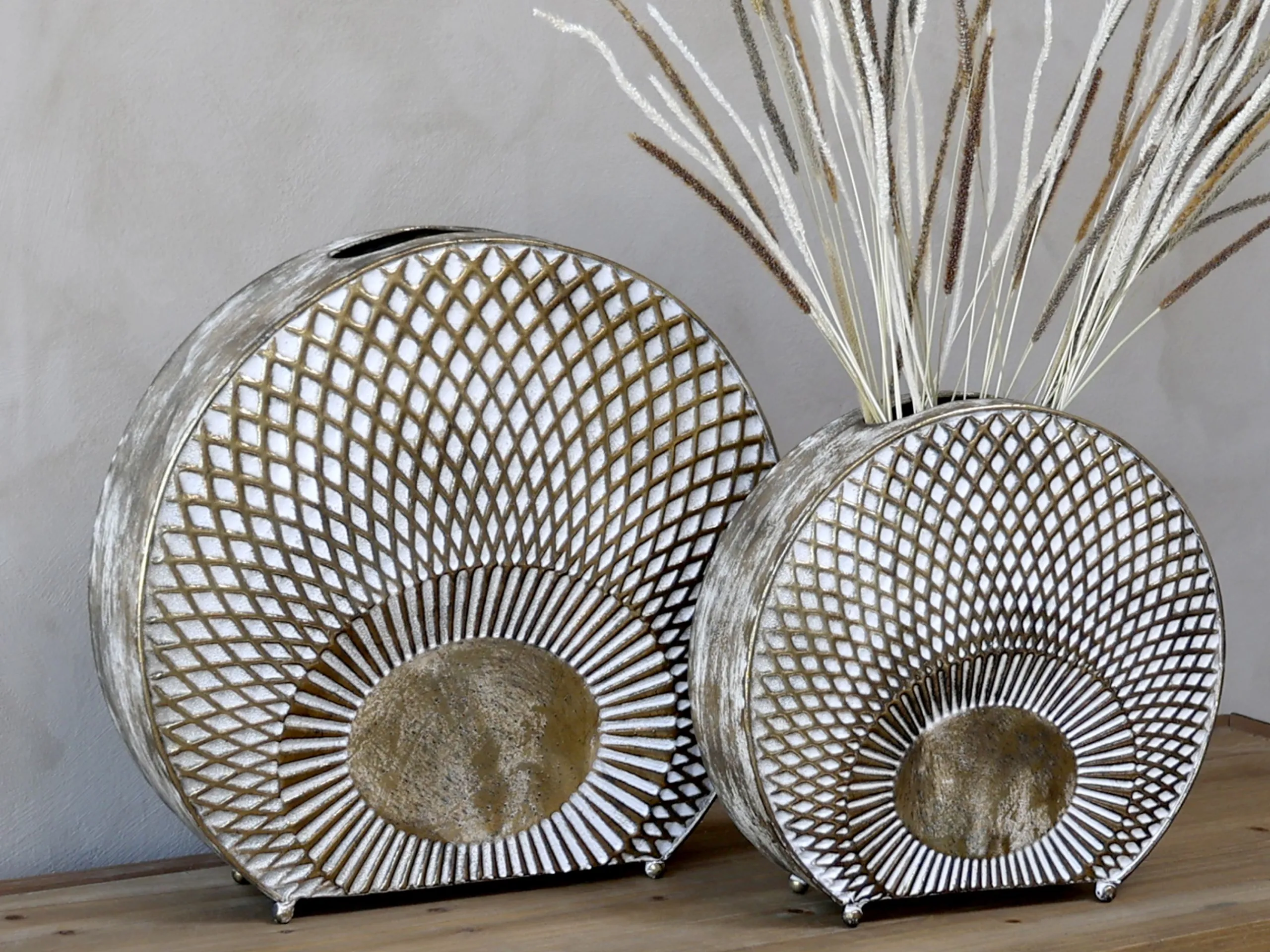 2er Set Vintage Vase Old Hollywood Metall Antik-Gold-Chic Antique Hot