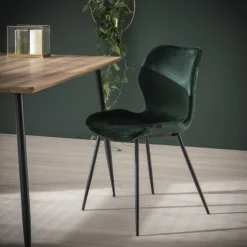 Essgruppe Baumkante Massiv Palu 130 + 4 Stühle Velvet Samt Grün-Vintagehaus Clearance