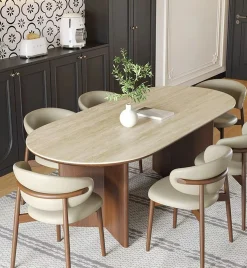 Essgruppe Travertin Tisch Tivoli + 6 Esszimmerstühle Linea-Vintagehaus New