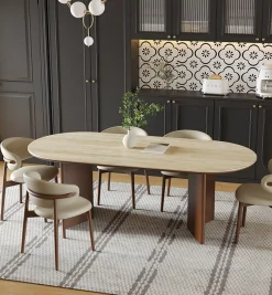 Essgruppe Travertin Tisch Tivoli + 6 Esszimmerstühle Linea-Vintagehaus New