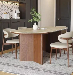 Essgruppe Travertin Tisch Tivoli + 6 Esszimmerstühle Linea-Vintagehaus New