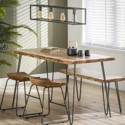 Esstisch Massivholz Baumkante Palu 130/70 Vintage Akazie Haarnadelbeine-Vintagehaus Discount