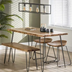 Esstisch Massivholz Baumkante Palu 130/70 Vintage Akazie Haarnadelbeine-Vintagehaus Discount