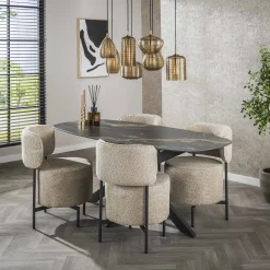 Esstisch Stone Oval Keramik Marmor Schwarz/Braun 180-Vintagehaus Discount