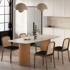 Esstisch Travertin Keramik Roma Säulen Eschenholz-Vintagehaus Clearance