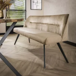 Esstischbank Polsterbank Pull Raute Samt 180 Beige-Vintagehaus Sale