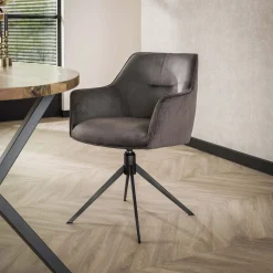 Esstischstuhl Armlehnstuhl Pull Raute drehbar Samt Anthrazit-Vintagehaus Clearance