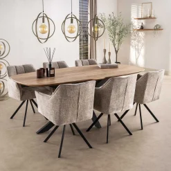 Esszimmerstuhl Armlehnstuhl Raster Drehbar Strukturstoff Sand-Vintagehaus New