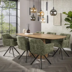 Esszimmerstuhl Armlehnstuhl Raster Drehbar Strukturstoff Grün-Vintagehaus Outlet