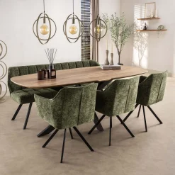 Esszimmerstuhl Armlehnstuhl Raster Drehbar Strukturstoff Grün-Vintagehaus Outlet