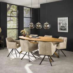 Esszimmerstuhl Armlehnstuhl Raster Drehbar Bouclé Sand-Vintagehaus Online