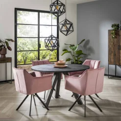 Esszimmerstuhl Armlehnstuhl Raster Drehbar Samt Rosa-Vintagehaus Best