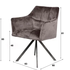 Esszimmerstuhl Armlehnstuhl Raster Drehbar Samt Anthrazit-Vintagehaus