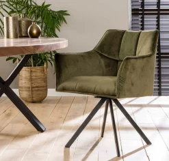 Esszimmerstuhl Armlehnstuhl Raster Drehbar Samt Grün-Vintagehaus Discount