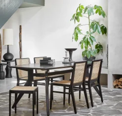 Esszimmerstuhl Novita Teak Rattan Wiener Geflecht Schwarz-Raw Materials Online