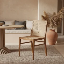 Esszimmerstuhl Novita Teak Rattan Wiener Geflecht Braun-Raw Materials Online