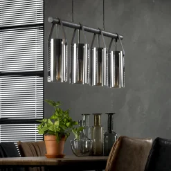 Hängelampe Cambridge Glas Chrom 4 Schirme Altsilber Leder-Vintagehaus Lampen Clearance