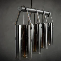 Hängelampe Cambridge Glas Chrom 4 Schirme Altsilber Leder-Vintagehaus Lampen Clearance