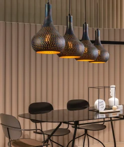 Hängelampe Industrial Kegel 4 Schirme Schwarz Braune Maserung Ø 25cm-Vintagehaus Lampen Best