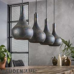 Hängelampe Industrial Kegel 4 Schirme Schwarz Braune Maserung Ø 25cm-Vintagehaus Lampen Best