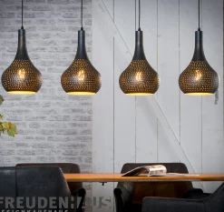 Hängelampe Industrial Kegel 4 Schirme Schwarz Braune Maserung Ø 25cm-Vintagehaus Lampen Best