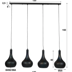 Hängelampe Industrial Kegel 4 Schirme Schwarz Braune Maserung Ø 25cm-Vintagehaus Lampen Best