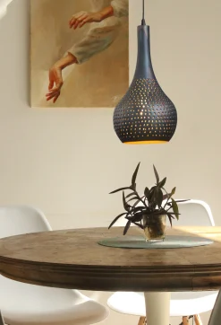 Hängelampe Industrial Kegel Schwarz Braune Maserung Ø 25 cm-Vintagehaus Lampen Discount