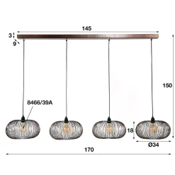 Hängelampe Industrial Kupferdraht Twist 4x Ø 35cm incl. Glühbirnen-Vintagehaus Lampen Sale