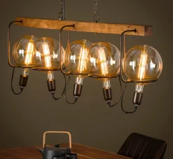 Hängelampe Industrial Saturn Wood Kugel inkl. Glühbirnen ∅ 20 cm-Vintagehaus Lampen Sale