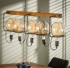 Hängelampe Industrial Saturn Wood Kugel inkl. Glühbirnen ∅ 20 cm-Vintagehaus Lampen Sale