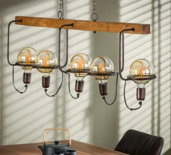 Hängelampe Industrial Saturn Wood Kugel inkl. Glühbirnen ∅ 20 cm-Vintagehaus Lampen Sale