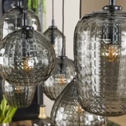 Hängelampe Retro Hexagon 7 Glasschirme Cozy Smoke-Vintagehaus Lampen New