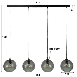 Hängelampe Retro Hexagon Rund 4 Glasschirme Cozy Smoke-Vintagehaus Lampen Sale