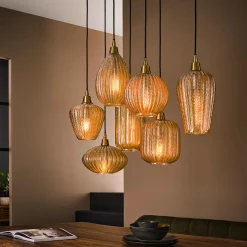 Hängelampe Retro Pearls 7 unterschiedliche Glasschirme Warm Amber-Vintagehaus Lampen Online