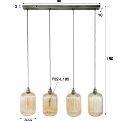 Hängelampe Retro Stripes 4 Glasschirme Bernstein-Vintagehaus Lampen Online