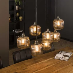 Hängelampe Retro Stripes 7 Glaschirme Silbergrau-Vintagehaus Lampen New