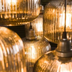 Hängelampe Retro Stripes 7 Glaschirme Silbergrau-Vintagehaus Lampen New