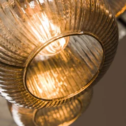 Hängelampe Retro Stripes 7 Glaschirme Silbergrau-Vintagehaus Lampen New