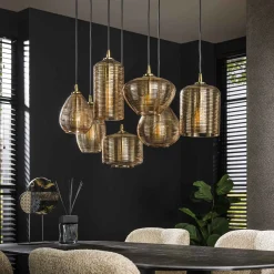 Hängelampe Retro Stripes Horizontal 7 Glasschirme Bernstein-Vintagehaus Lampen Sale