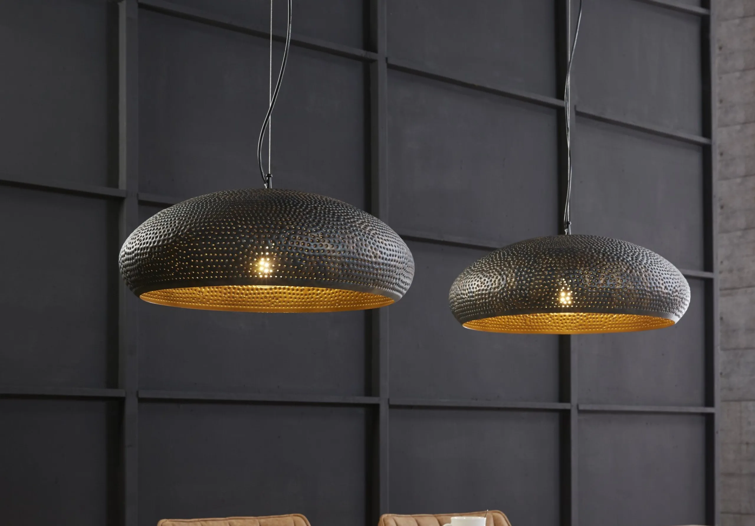 Hängelampe Vintage Punch Industrial Dots 2 Schirme Metall Ø 53 cm-Vintagehaus Lampen Clearance