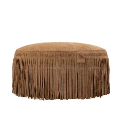 Hocker Leder Carla Pouf Camel Fransen 50 Ø-PTMD Hot