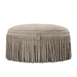 Hocker Leder Carla Pouf Taupe Fransen 50 Ø-PTMD Outlet