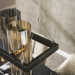 Industrial Hängelampe 10 Zylinder Rauchglas Bernsteinglas Metallrahmen-Vintagehaus Lampen Hot