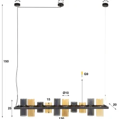 Industrial Hängelampe 10 Zylinder Rauchglas Bernsteinglas Metallrahmen-Vintagehaus Lampen Hot